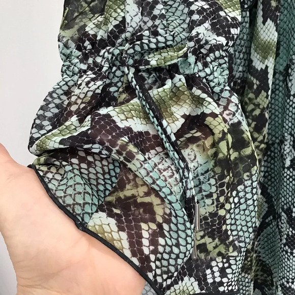 Karen Millen Snake Print Ruffle Bell Sleeve Midi Dress Green/Black NWT Size 14 - Picture 8 of 11